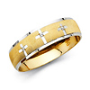 5.5mm Three Cross CZ Christian Wedding Band in 14K Two Tone Gold