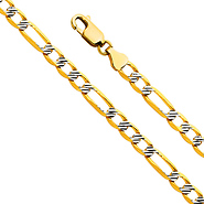 4.5mm 14K Yellow Gold Figaro 3+1 Fancy White Pave Chain Bracelet 7.5in