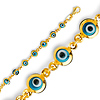 Sky Blue Round Evil Eye Charms Bracelet - 14K Yellow Gold 7in