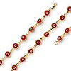 Round Red Evil Eye Charms Bracelet - 14K Yellow Gold 7.25in