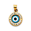 CZ Sky Blue Round Evil Eye Pendant in 14K Yellow Gold - Petite