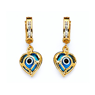 CZ Heart Evil Eye Drop Earrings in 14K Yellow Gold