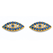 Blue CZ Evil Eye Stud Earrings in 14K Yellow Gold