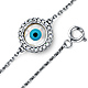 Floating CZ Round Evil Eye Charm Link Bracelet - 14K White Gold thumb 0