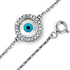 Floating CZ Round Evil Eye Charm Link Bracelet - 14K White Gold