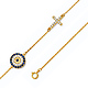 Blue CZ Round Evil Eye & Cross Charm Bracelet - 14K Yellow Gold thumb 0