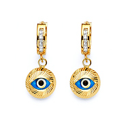 CZ Round Evil Eye Drop Earrings in 14K Yellow Gold