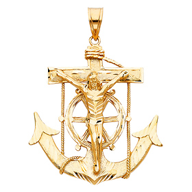 XXL Mariner's Cross Crucifix Pendant in 14K Yellow Gold