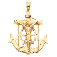 XXL Mariner's Cross Crucifix Pendant in 14K Yellow Gold