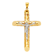 XXL Open Rod Crucifix Pendant in 14K Two-Tone Gold