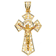 XXXL Foliage Tapered Crucifix Pendant in 14K Yellow Gold