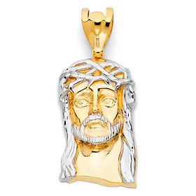XL Face of Jesus Crown of Thorns in 14K Two-Tone Gold