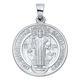 St Benedict 'EIVS IN OBITV NRO PRA SENTIA MVNIAMVR' Medal Pendant in Sterling Silver - Medium