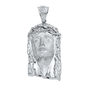 XL CZ Face of Jesus Crown of Thorns in Sterling Silver