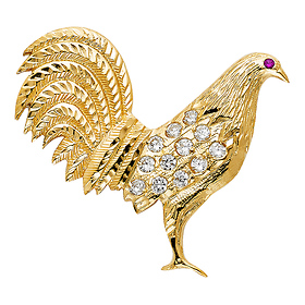 Extra Large CZ Rooster Pendant in 14K Yellow Gold