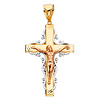 White Filigree-Edge Crucifix Pendant in 14K Two-Tone Gold - Large