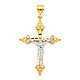 Tapered Budded Crucifix Pendant with CZ Accents in 14K Two-Tone Gold XL thumb 0
