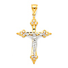 Tapered Budded Crucifix Pendant with CZ Accents in 14K Two-Tone Gold XL