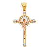 Baguette CZ Nimbus Crucifix Pendant in 14K TriGold - Large