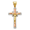 Raised Crucifix Pendant with CZs and White Gold Rays in 14K TriGold - Large