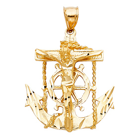 Diamond-Cut Mariner's Cross Crucifix in 14K Yellow Gold - Medium