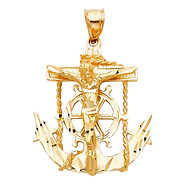 Diamond-Cut Mariner's Cross Crucifix in 14K Yellow Gold - Medium