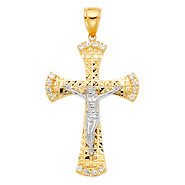 Tapered Diamond-Cut Crucifix Pendant with CZ Accents in 14K Two-Tone Gold - Large
