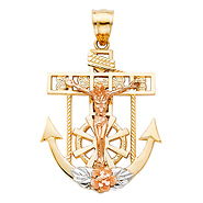 Heart Mariner's Cross Anchored Crucifix Pendant in 14K Yellow & Rose Gold - Medium