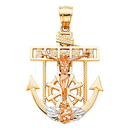 Heart Mariner's Cross Anchored Crucifix Pendant in 14K Yellow & Rose Gold - Medium