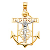 Heart Mariner's Cross Anchored Crucifix Pendant in 14K Yellow & White Gold - Small