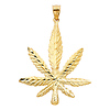 XL Diamond-Cut Marijuana Leaf Pendant in 14K Yellow Gold