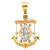 CZ Our Lady of Guadalupe Mariner's Cross Pendant in 14K TriGold