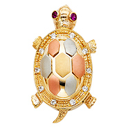 Open Shell CZ Baby Turtle Pendant in 14K TriGold - Medium