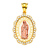 CZ Our Lady of 'GUADALUPE MEXICO' Medal Pendant in 14K Two-Tone Gold