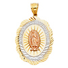 Scalloped Our Lady NUESTRA SENORA DE GUADALUPE' Medal Pendant in 14K TriGold