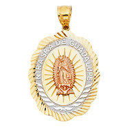 Scalloped Our Lady NUESTRA SENORA DE GUADALUPE' Medal Pendant in 14K TriGold