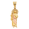 St Jude of Thaddeus Figure Pendant with CZ Flame in 14K Yellow Gold - Large