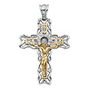 Ornate Open Paisley CZ Crucifix Pendant in 14K Two-Tone Gold XL