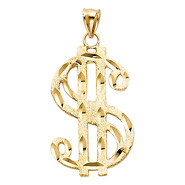 Large Diamond-Cut Dollar Sign in 14K Yellow Gold