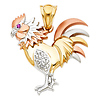 CZ Accented Rooster in 14K Tricolor Gold