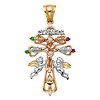 Ornate CZ Open Scroll 'CARAVACA' Crucifix Pendant in 14K TriGold