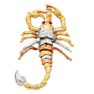 Large Floating CZ Scorpian Pendant in 14K Tricolor Gold