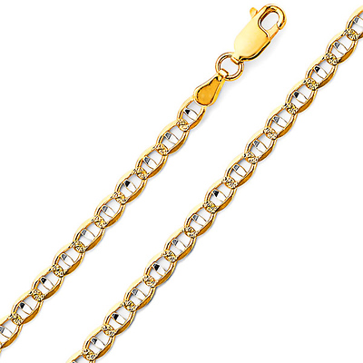 4.2mm 14K Two-Tone Gold Solid Concave Diamond-Cut Mariner Chain Necklace - Light 18-24in