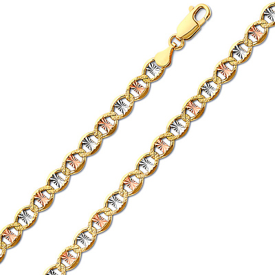 5.4mm 14K Tricolor Gold Solid Star Diamond-Cut Mariner Chain Necklace 20-24in