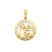 Greek Key Circle Zodiac Pendant in 14K Yellow Gold - Aquarius & More