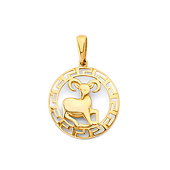 Greek Key Circle Zodiac Pendant in 14K Yellow Gold - Aries