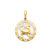 Greek Key Circle Zodiac Pendant in 14K Yellow Gold - Leo