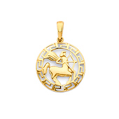 Greek Key Circle Zodiac Pendant in 14K Yellow Gold - Sagittarius