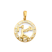 Greek Key Circle Zodiac Pendant in 14K Yellow Gold - Virgo