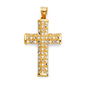 Shimmery Petal Cross Pendant in 14K Two-Tone Gold - Medium